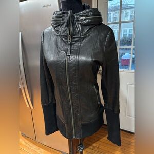 Mackage Luxurious Black Real Lamb Leather Aviator Bomber Jacket Zip Sz S/P